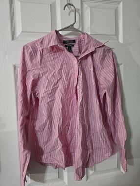 Lauren Ralph Lauren Pink Stripe Button-Up Shirt Size Medium